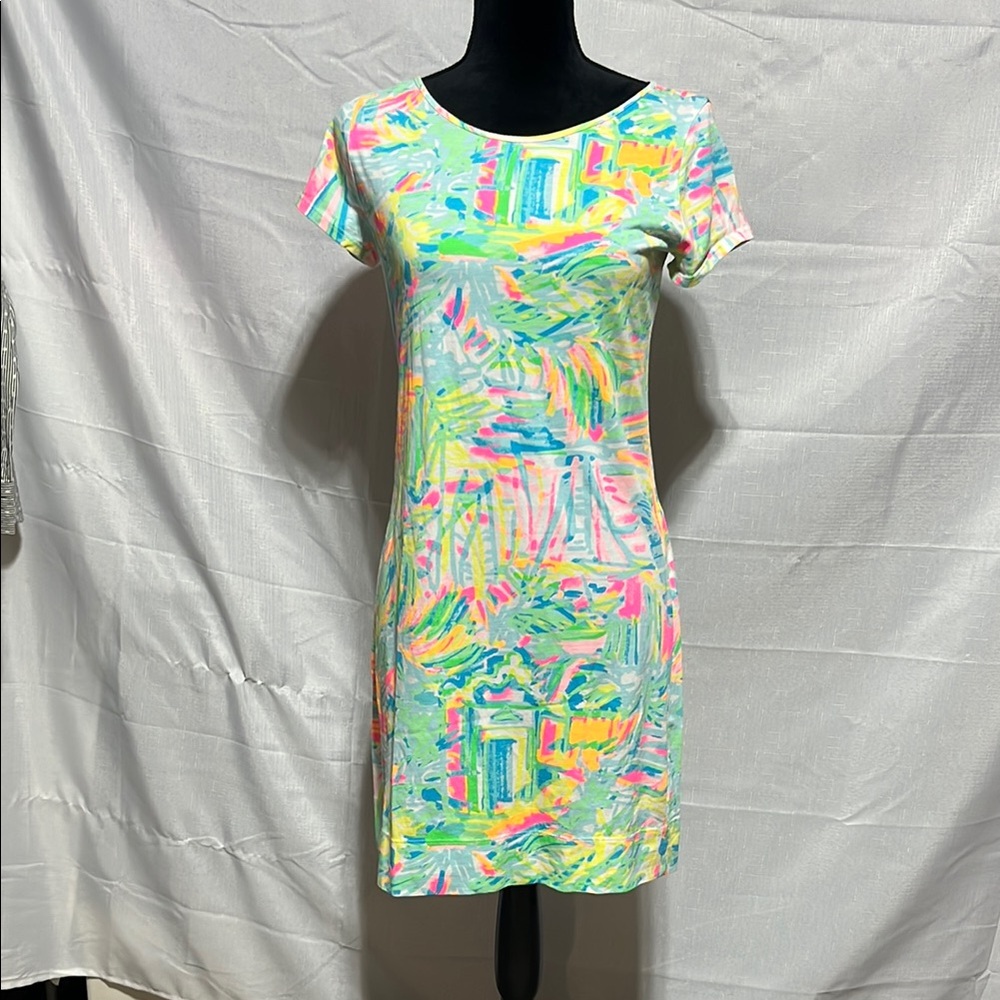 Lilly Pulitzer 100% Pima Cotton Marlowe Sea Salt T-Shirt Dress EUC